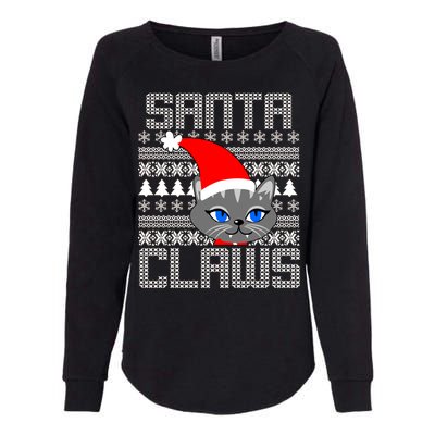 Santa Claws Cat Ugly Christmas Sweater Design Womens California Wash Sweatshirt