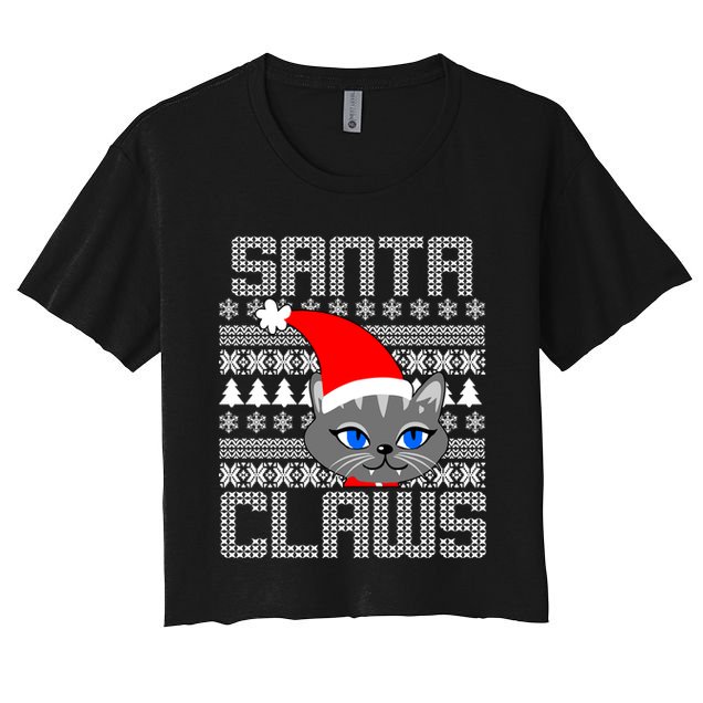 Santa Claws Cat Ugly Christmas Sweater Design Crop Top