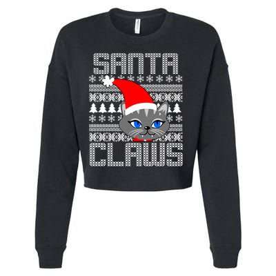 Santa Claws Cat Ugly Christmas Sweater Design Cropped Pullover Crew