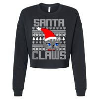 Santa Claws Cat Ugly Christmas Sweater Design Cropped Pullover Crew