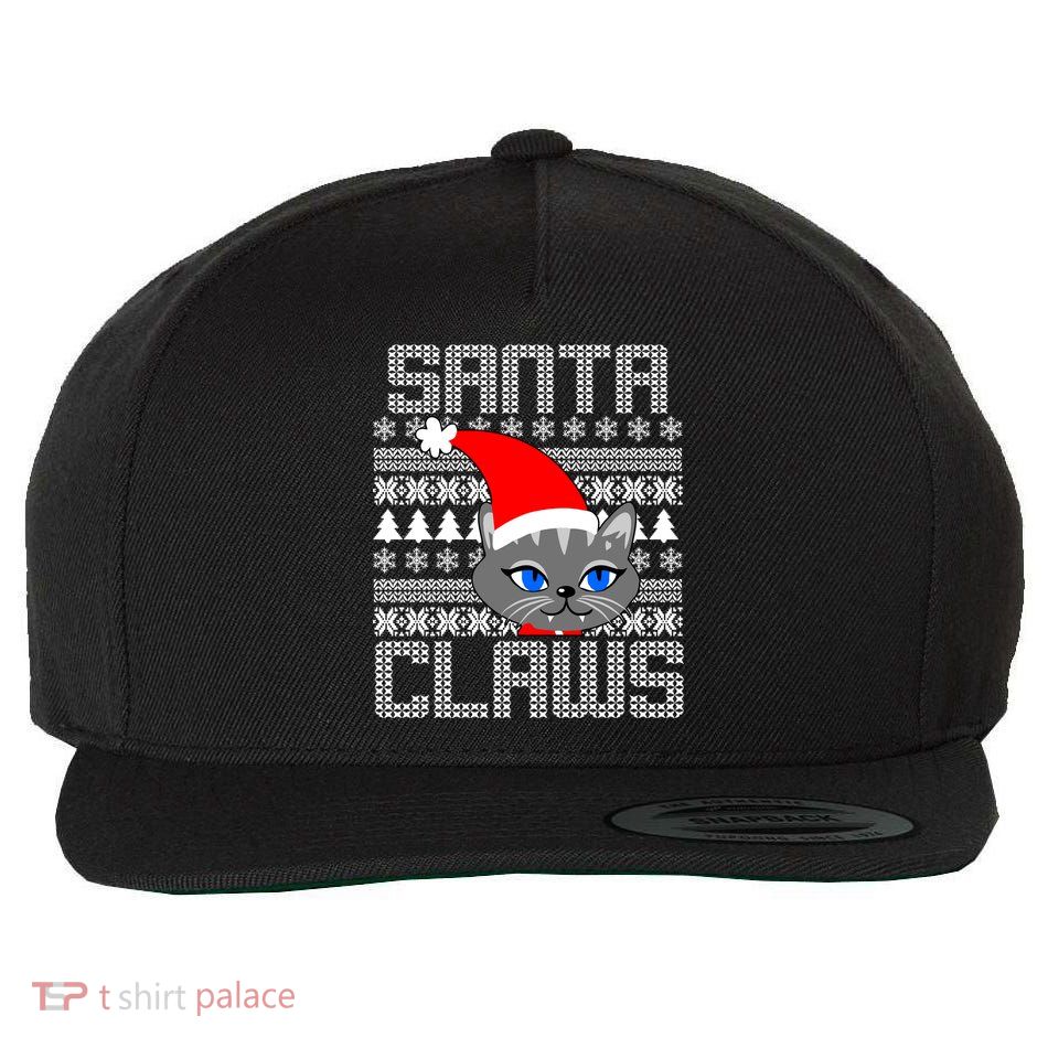 Santa Claws Cat Ugly Christmas Sweater Design Wool Snapback Cap