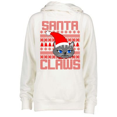 Santa Claws Cat Ugly Christmas Sweater Design Womens Funnel Neck Pullover Hood