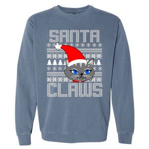 Santa Claws Cat Ugly Christmas Sweater Design Garment-Dyed Sweatshirt