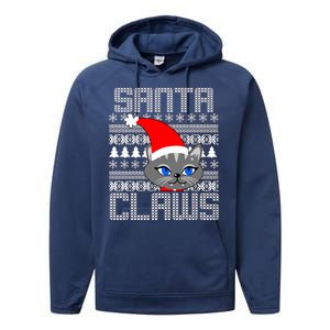 Santa Claws Cat Ugly Christmas Sweater Design Performance Fleece Hoodie