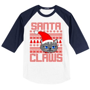 Santa Claws Cat Ugly Christmas Sweater Design Baseball Sleeve Shirt