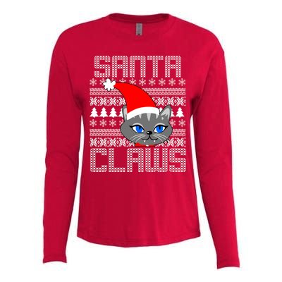 Santa Claws Cat Ugly Christmas Sweater Design Womens Cotton Relaxed Long Sleeve T-Shirt