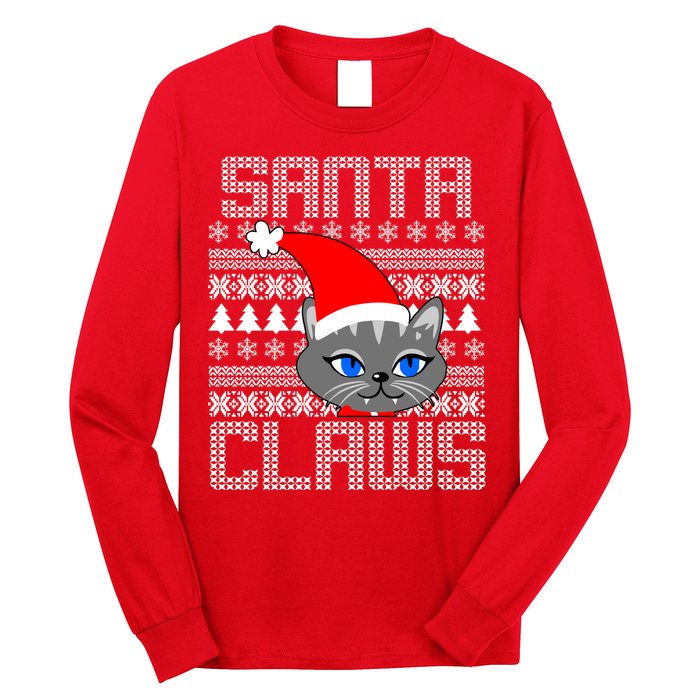 Santa Claws Cat Ugly Christmas Sweater Design Long Sleeve Shirt