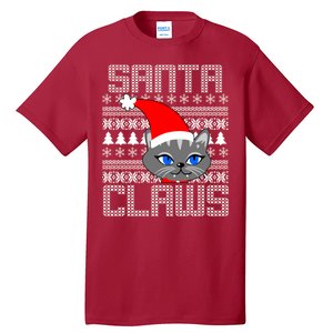 Santa Claws Cat Ugly Christmas Sweater Design Tall T-Shirt