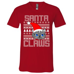 Santa Claws Cat Ugly Christmas Sweater Design V-Neck T-Shirt