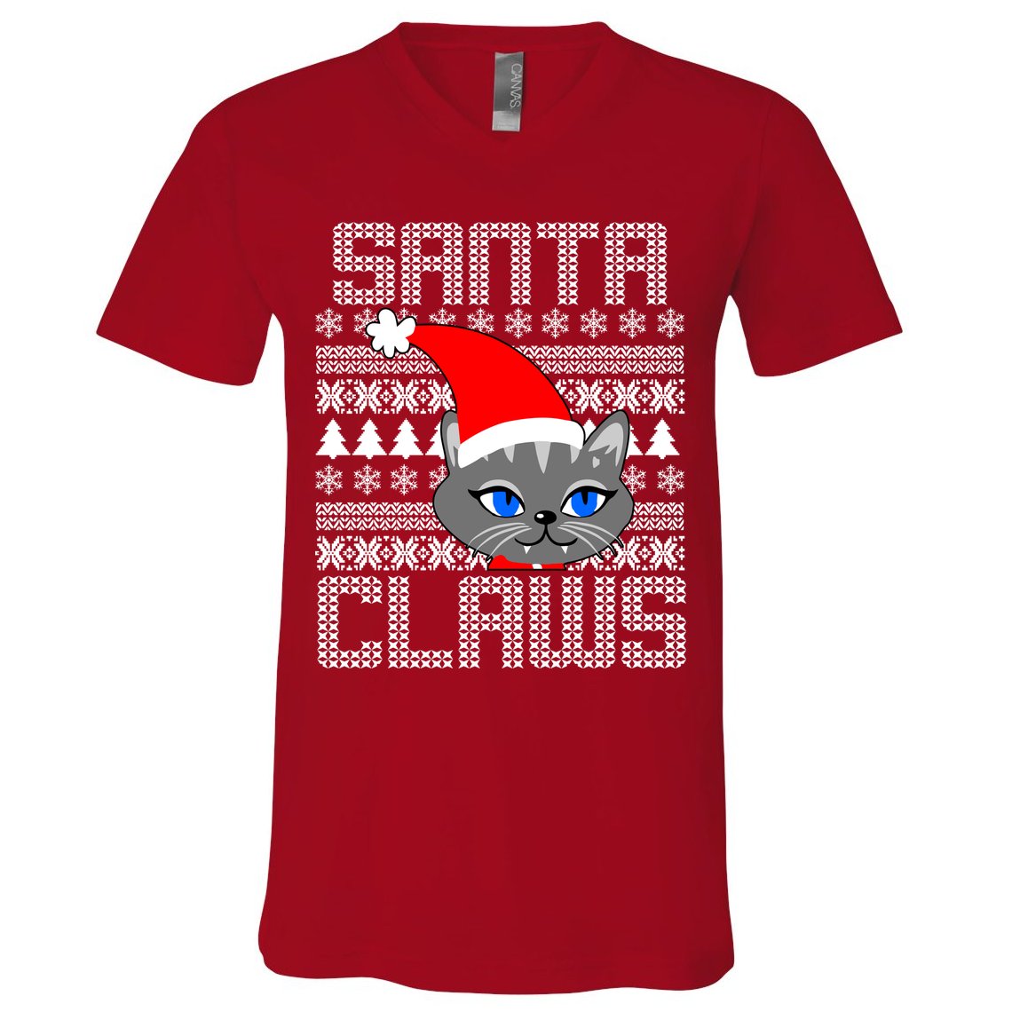 Santa Claws Cat Ugly Christmas Sweater Design V-Neck T-Shirt
