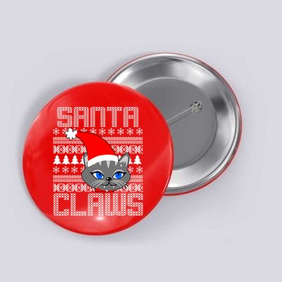 Santa Claws Cat Ugly Christmas Sweater Design Button
