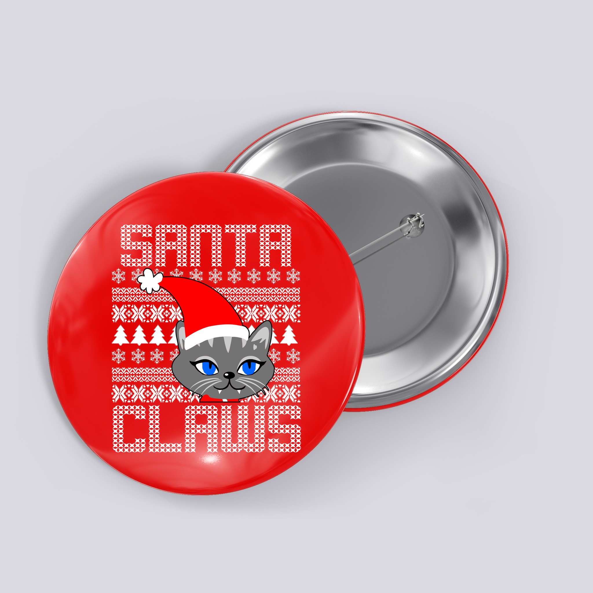 Santa Claws Cat Ugly Christmas Sweater Design Button