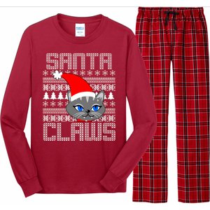 Santa Claws Cat Ugly Christmas Sweater Design Long Sleeve Pajama Set