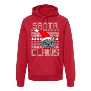 Santa Claws Cat Ugly Christmas Sweater Design Premium Hoodie