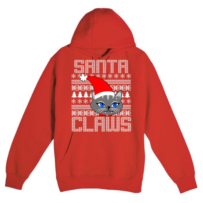 Santa Claws Cat Ugly Christmas Sweater Design Premium Pullover Hoodie