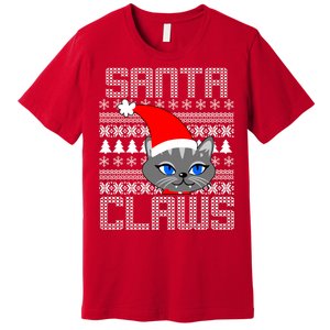 Santa Claws Cat Ugly Christmas Sweater Design Premium T-Shirt