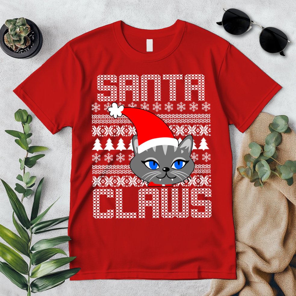Santa Claws Cat Ugly Christmas Sweater Design Premium T-Shirt