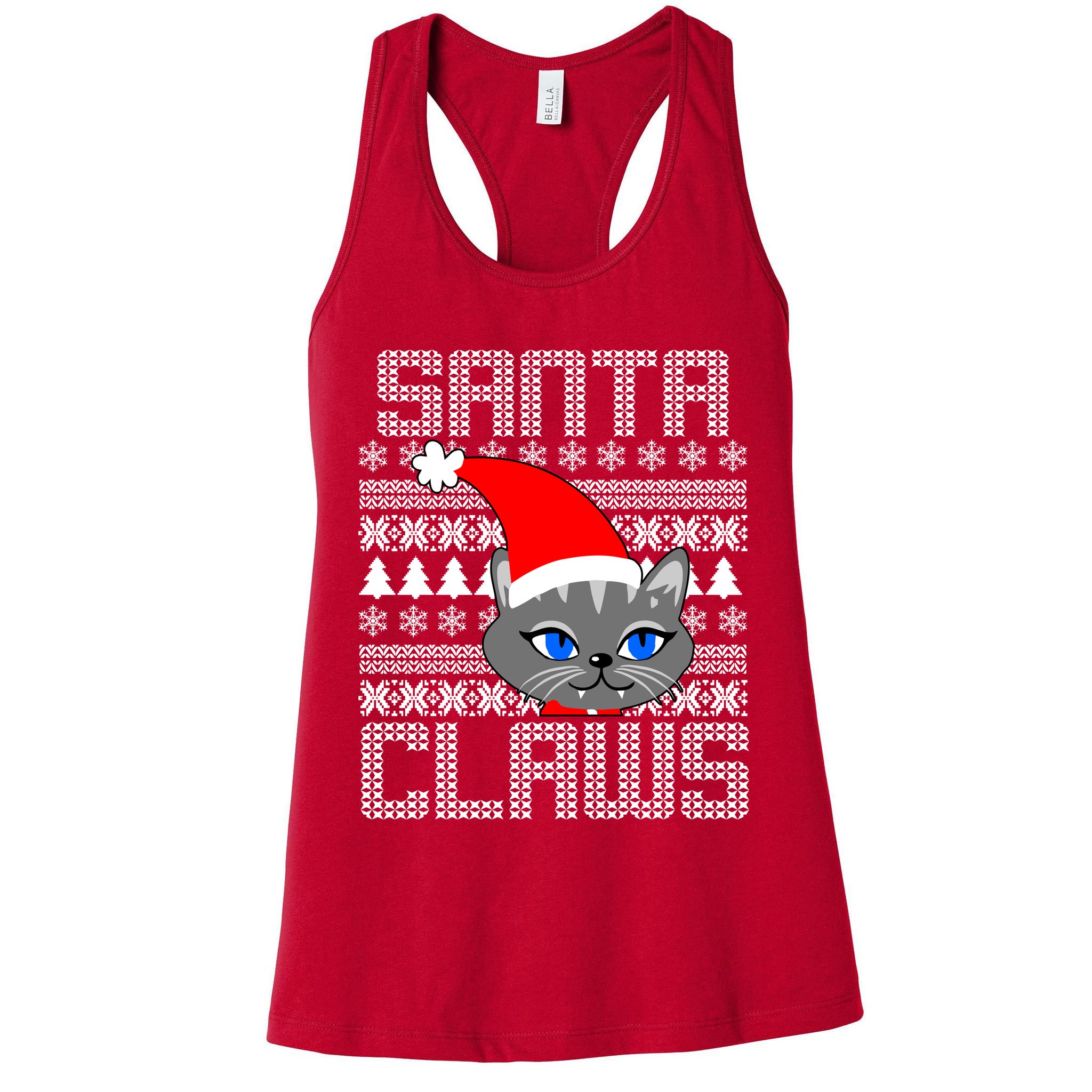 Santa Claws Cat Ugly Christmas Sweater Design Womens Tank Top