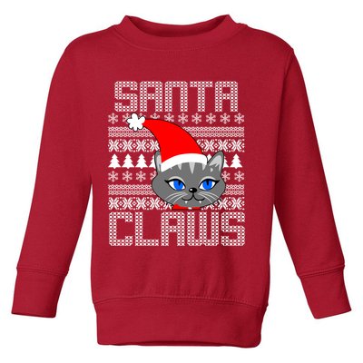 Santa Claws Cat Ugly Christmas Sweater Design Toddler Sweatshirt