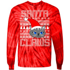 Santa Claws Cat Ugly Christmas Sweater Design Tie-Dye Long Sleeve Shirt