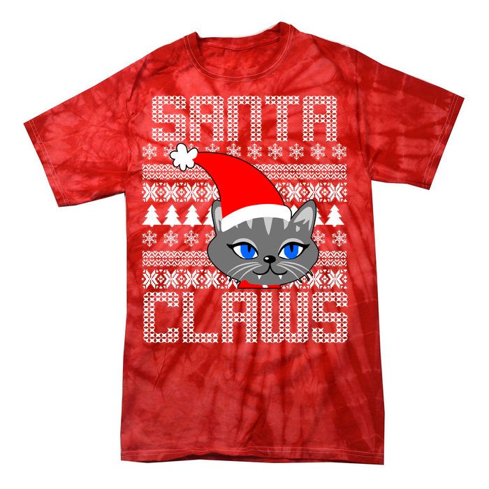 Santa Claws Cat Ugly Christmas Sweater Design Tie-Dye T-Shirt