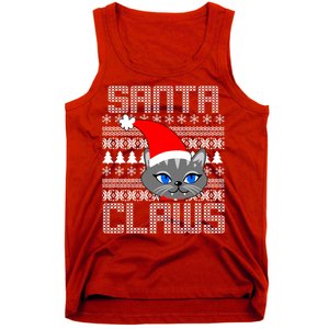 Santa Claws Cat Ugly Christmas Sweater Design Tank Top