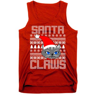 Santa Claws Cat Ugly Christmas Sweater Design Tank Top