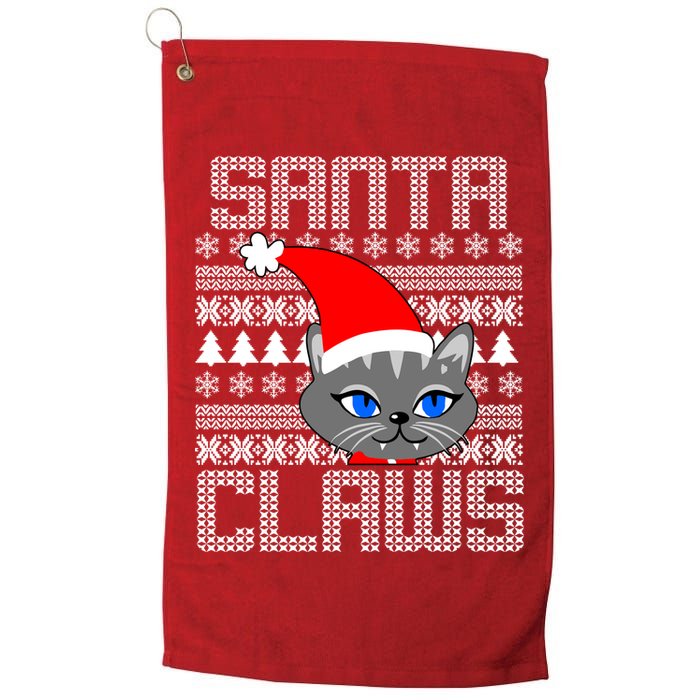 Santa Claws Cat Ugly Christmas Sweater Design Golf Towel