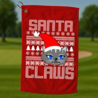 Santa Claws Cat Ugly Christmas Sweater Design Golf Towel