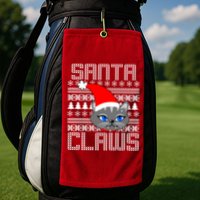Santa Claws Cat Ugly Christmas Sweater Design Golf Towel