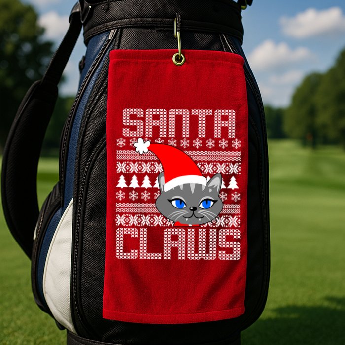 Santa Claws Cat Ugly Christmas Sweater Design Golf Towel