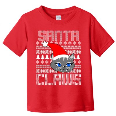 Santa Claws Cat Ugly Christmas Sweater Design Toddler T-Shirt