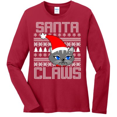 Santa Claws Cat Ugly Christmas Sweater Design Ladies Long Sleeve Shirt