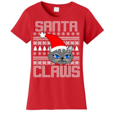 Santa Claws Cat Ugly Christmas Sweater Design Women's T-Shirt