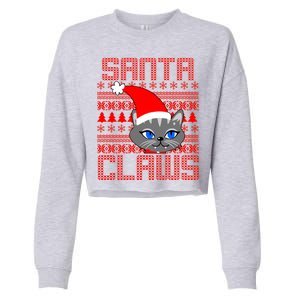 Santa Claws Cat Ugly Christmas Sweater Design Cropped Pullover Crew