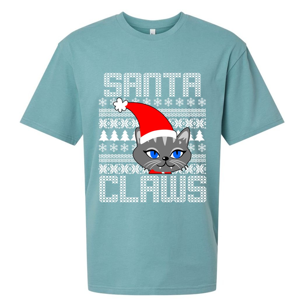 Santa Claws Cat Ugly Christmas Sweater Design Sueded Cloud Jersey T-Shirt