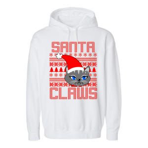 Santa Claws Cat Ugly Christmas Sweater Design Garment-Dyed Fleece Hoodie