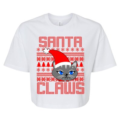 Santa Claws Cat Ugly Christmas Sweater Design Bella+Canvas Jersey Crop Tee