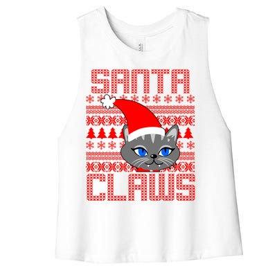 Santa Claws Cat Ugly Christmas Sweater Design Women's Racerback Cropped Tank