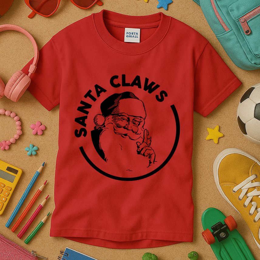 Santa Claws Drinking Funny Christmas Kids T-Shirt