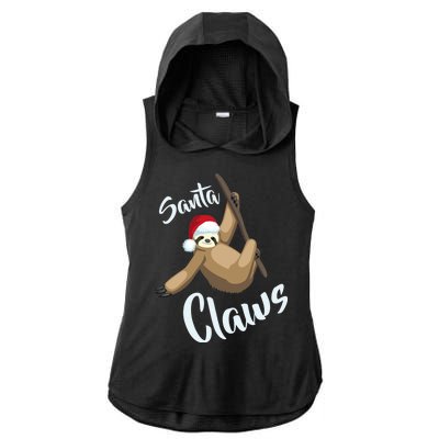 Santa Claws Sloth Christmas Ladies PosiCharge Tri-Blend Wicking Draft Hoodie Tank