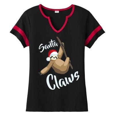 Santa Claws Sloth Christmas Ladies Halftime Notch Neck Tee