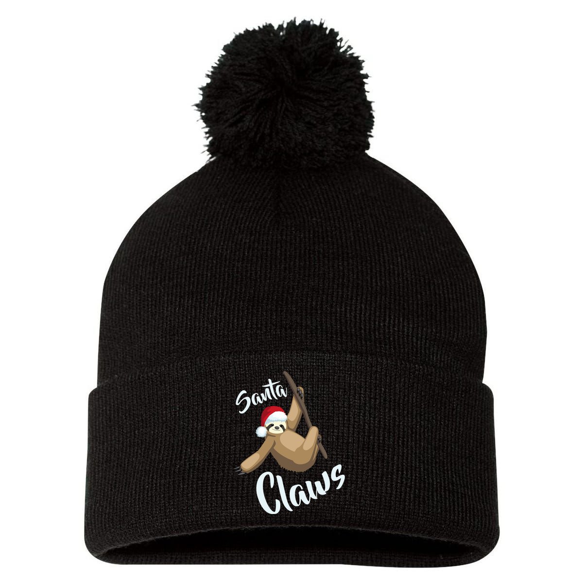 Santa Claws Sloth Christmas Pom Pom 12in Knit Beanie