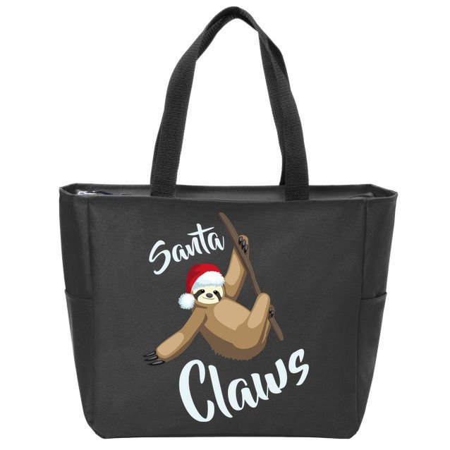 Santa Claws Sloth Christmas Zip Tote Bag