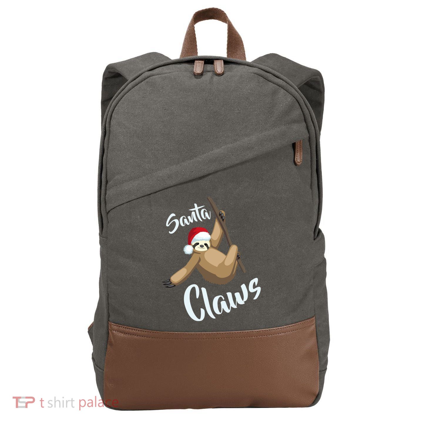 Santa Claws Sloth Christmas Cotton Canvas Backpack