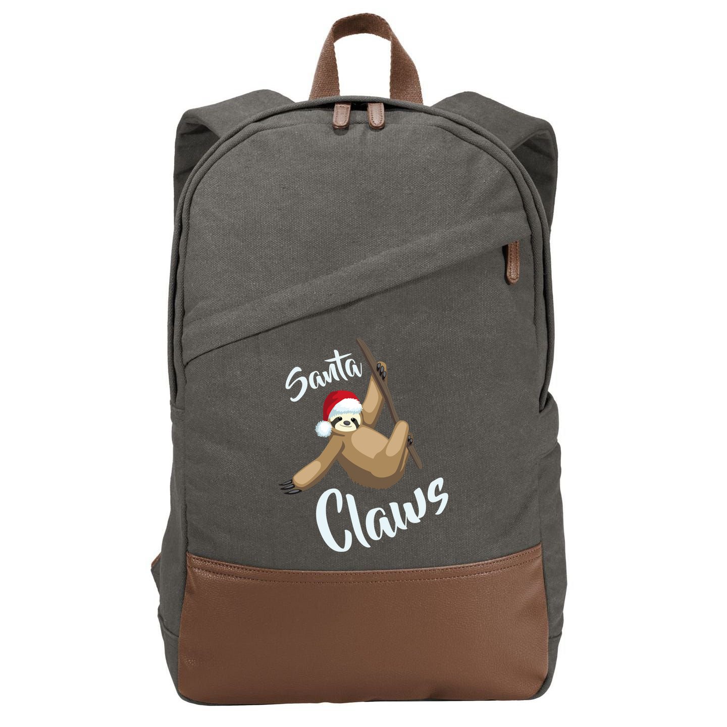 Santa Claws Sloth Christmas Cotton Canvas Backpack