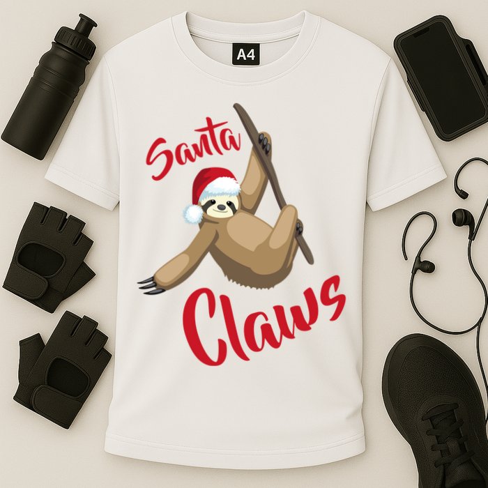 Santa Claws Sloth Christmas Cooling Performance Crew T-Shirt
