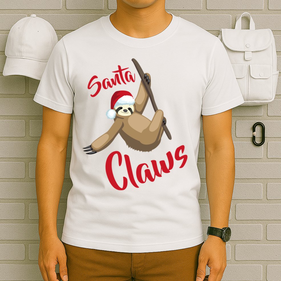 Santa Claws Sloth Christmas T-Shirt