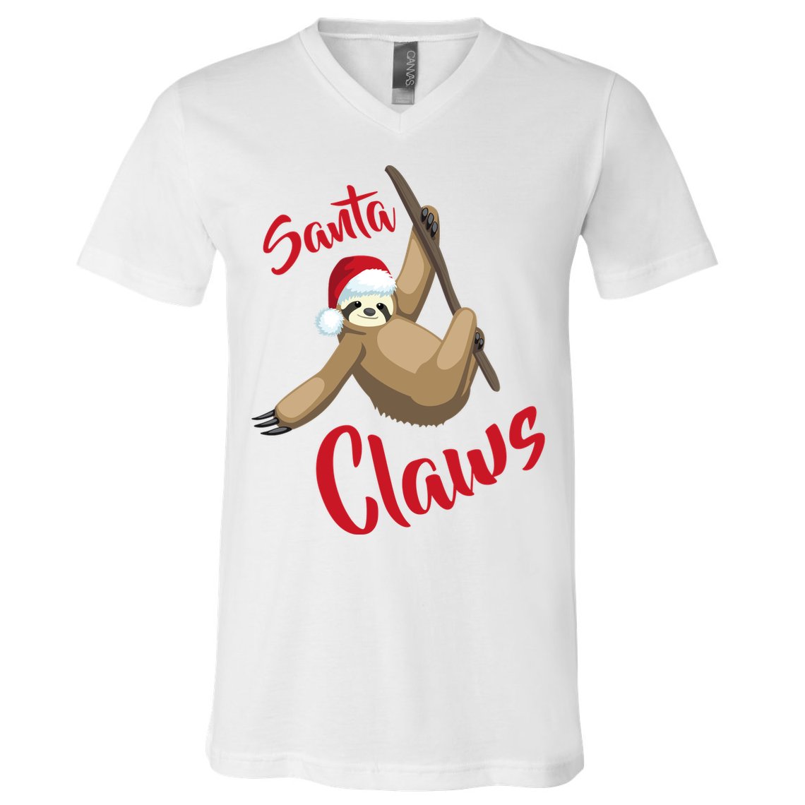 Santa Claws Sloth Christmas V-Neck T-Shirt