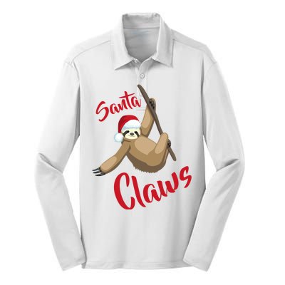 Santa Claws Sloth Christmas Silk Touch Performance Long Sleeve Polo